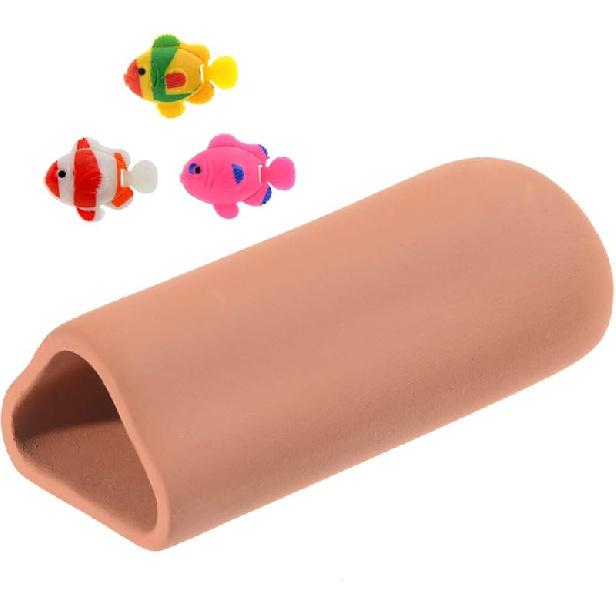 Saim Aquarium Ceramic Cave Decoration,Pleco Hideaway Fish Tank Accessories with 3 Small Fish for Betta Shrimp Shelter Breeding Tube Hiding Rest and Type-1