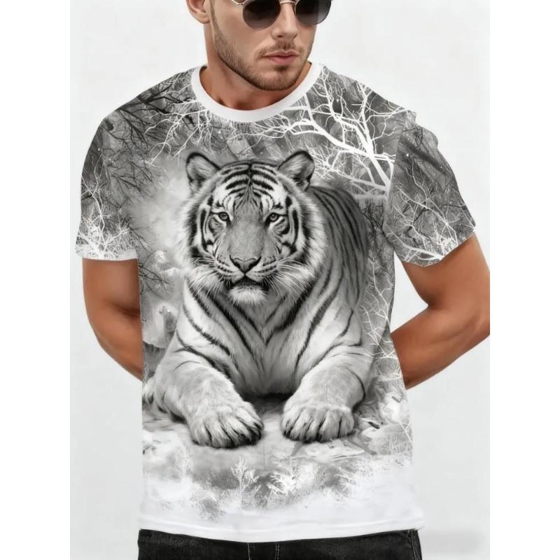 Men's Casual Short Sleeve Printed Crew Neck Pullover Men's Slim Fit T-Shirt