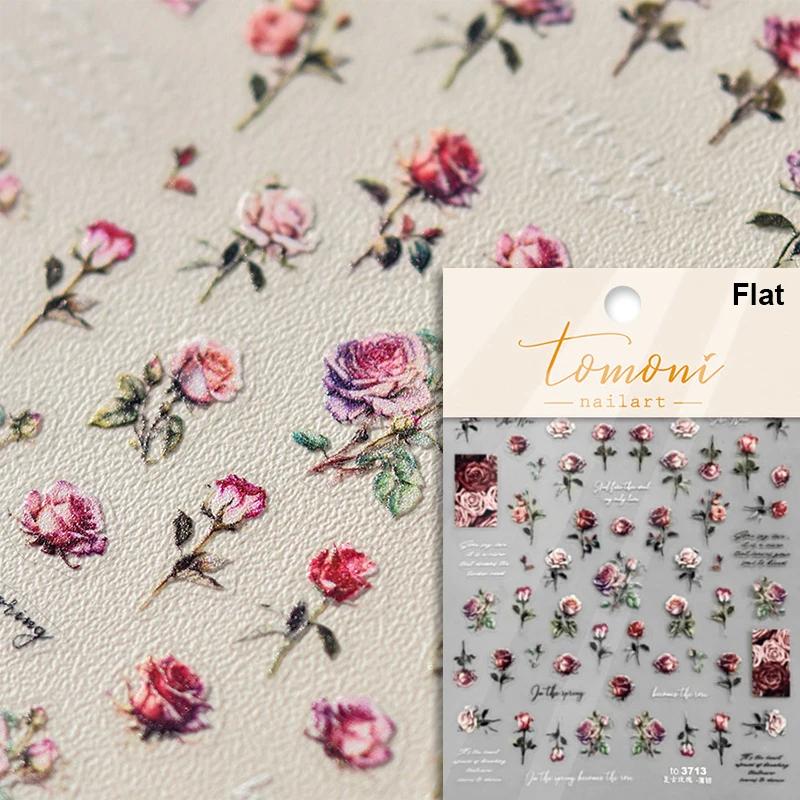 1pcs 5D Bronzing Shininy Flower Nail Art Stickers Pink Sakura Self-Adhesive Nail Decorations Decals Accessories