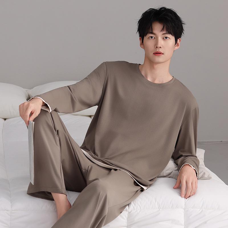 Damen Herbst Modal Baumwoll Pyjama Set: Langärmlig, Lange Hose, Pullover, Bequem, Schlichter Stil, Geeignet für Innen- und Außenbekleidung