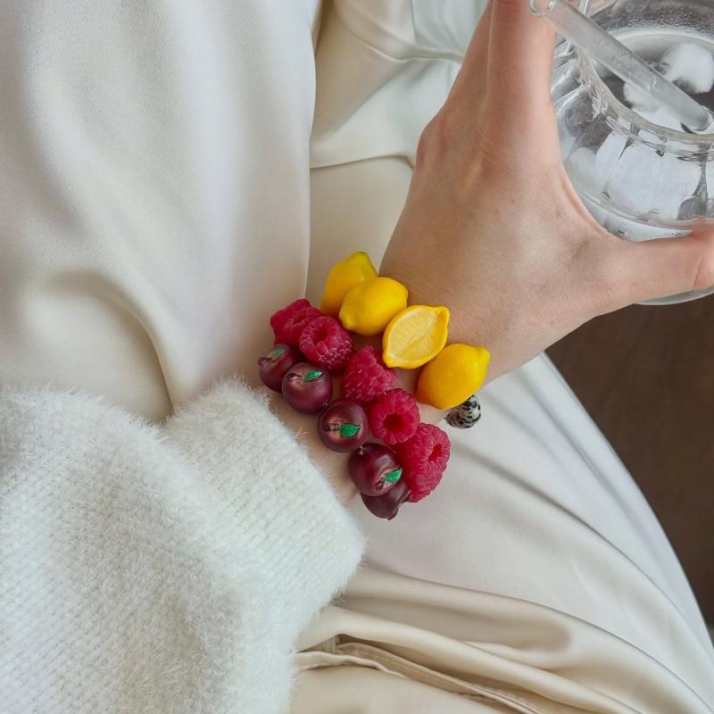 Resin Simulation Fruit Bracelet Beaded Dopamine Beads Bracelet Fruit Summer Jewelry For Women Girls Daily Wear