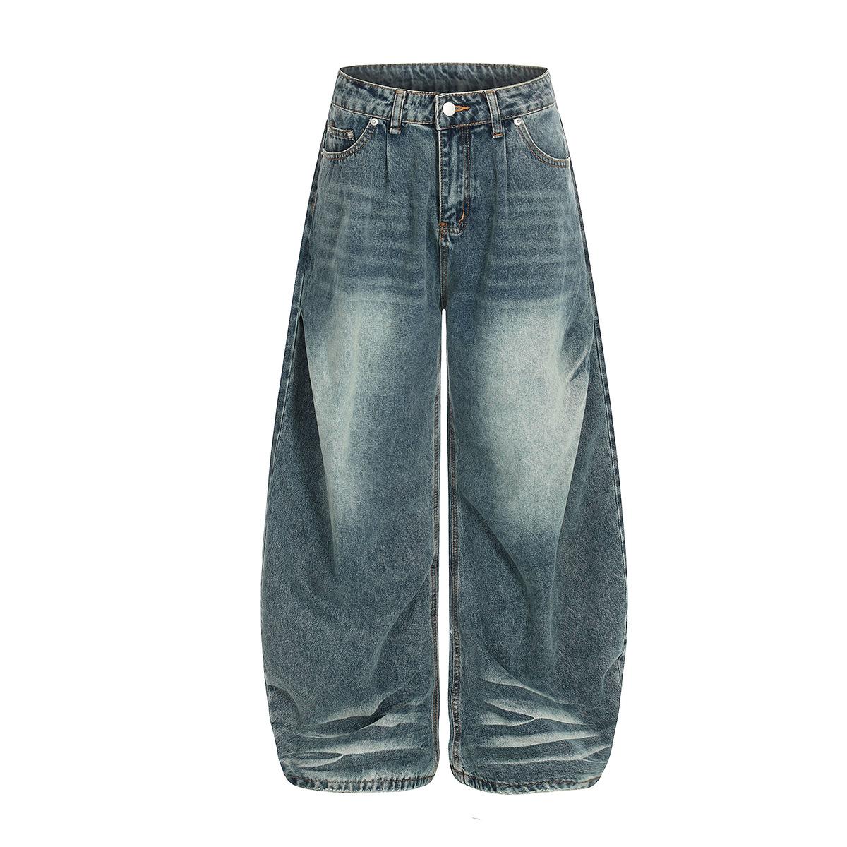European and American trendy brand American retro washed scimitar pants slim loose jeans men s wide-leg pants S
