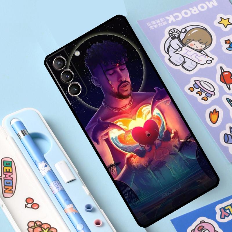 Bad Bunny Herz Regenbogen Farbige Hülle für Samsung Galaxy S23 S22 S21 Ultra S20 FE S9 S10 Note 10 Plus Note 20 Ultra Volle Abdeckung