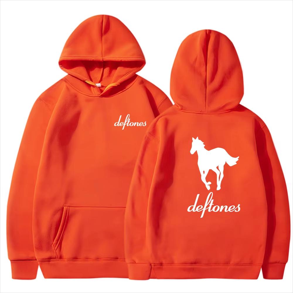Men's Spring and Autumn New Deftones White Horse Printed Hoodie Fashion Trend Long Sleeve Loose Sports and Leisure Sweatshirt