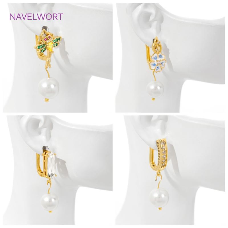 18K Gold Plated Inlaid Zircon Earwires Earring Hooks,Flower Earring Fixtures,Fasteners For Earrings,Earring Making Accessories