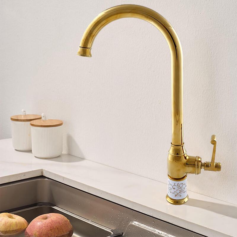 TLXT Antique Gold Wall-Mounted Single Cold Kitchen Faucet