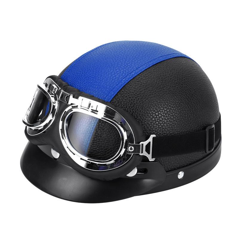 Helmet Men's Electric Car Winter Retro Helmet Women's Light Four-season Leather Helmet Couple Battery Car Hard Hat Warm Half Helmet