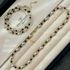 Collier Clavicule Vintage en Agate Noire Naturelle et Perles Artificielles de Haute Qualité