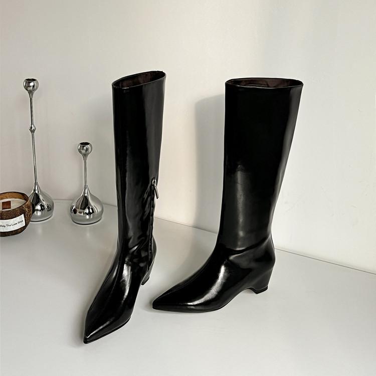 High version boots women's autumn and winter 2025 new pointed thick heel high tube side zipper wide tube boots fashion boots