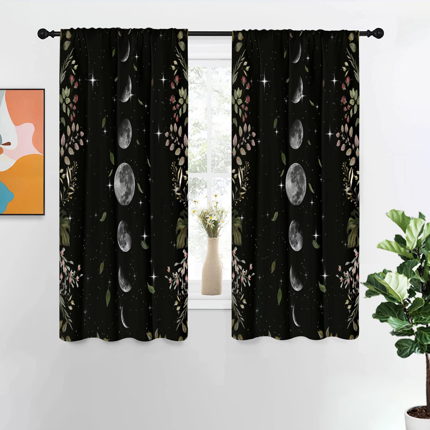 

Sun Moon Drape Constellation Windowpane Drapes Gothic Boho Mandala Drapes Ideal for Livingroom Space , Bedchamber , Kitchen,HouseholdDecoration W50xH130(CM)x2pcs&Rod Pocket