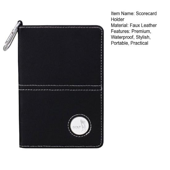 Golf Scorecard Holder Faux Leather Golf Yardage Book Cover Scorecard Book Protector with Ball Marker Hook Golf Accessories