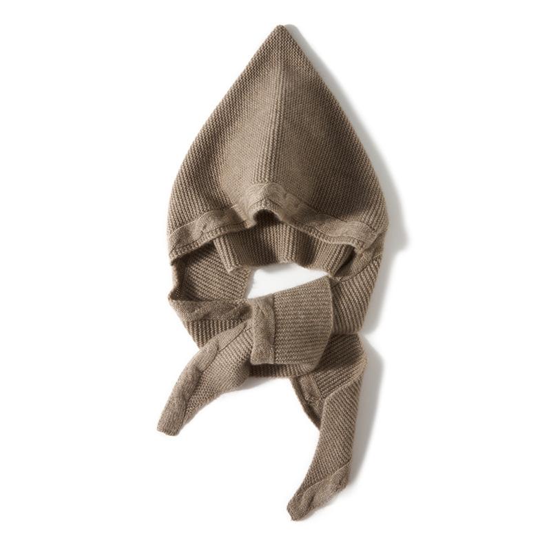 Cashmere Autumn and Winter New Women's High End Solid Color Knitted Ear Protection Warm Fashion Hat Small Scarf Integrated Hat
