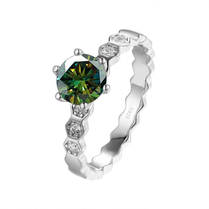 

BagueRingen Classic Six Claw 1 карат кольцо с муассанитом женские свадебные украшения S925 стерлингового серебра с покрытием Pt950 корейский модный подарок 9 зелёный/синий