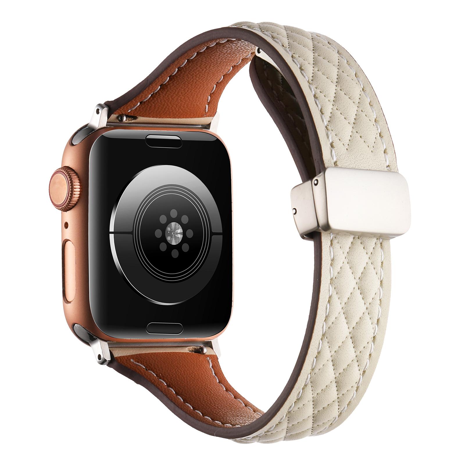 

Genuine Cow Leather Band for Apple Watch 10 46mm/Ultra 2/Ultra 49mm/9 8 7 45mm/SE (2023) SE (2022) SE 6 5 4 44mm/3 2 1 42mm Strap Beige