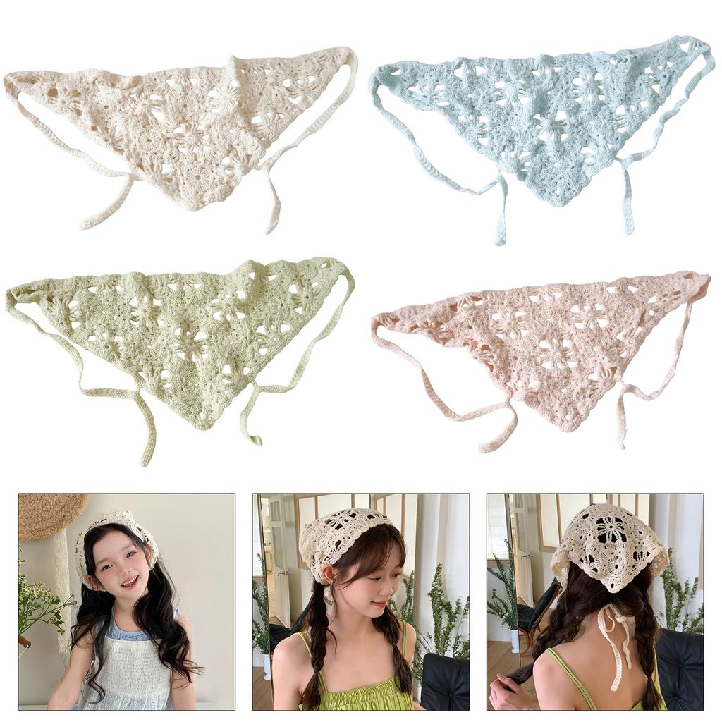 Knitted Floral Lace Triangled Scarf Headbands Lightweight Summer Hair Accessory Bohemian Style Beach Photography Fashion Prop
