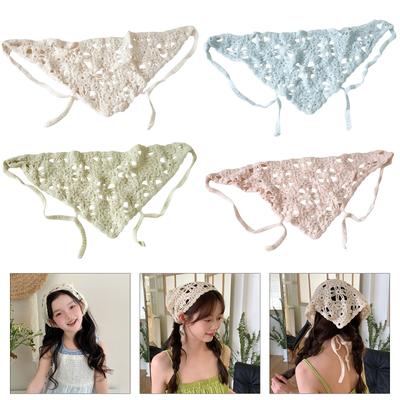 Knitted Floral Lace Triangled Scarf Headbands Lightweight Summer Hair Accessory Bohemian Style Beach Photography Fashion Prop