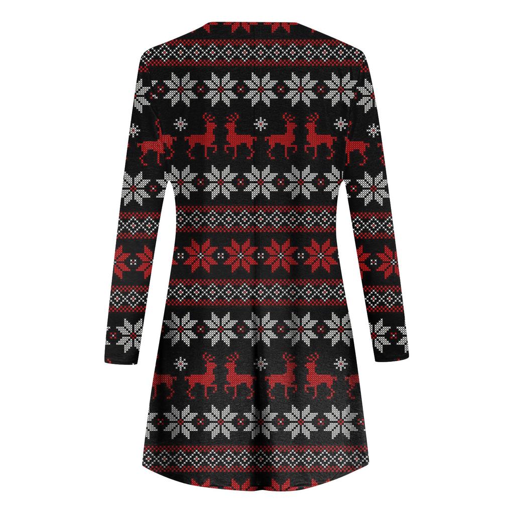 Women's  And Winter Round Neck Long Sleeve Christmas Print Dress