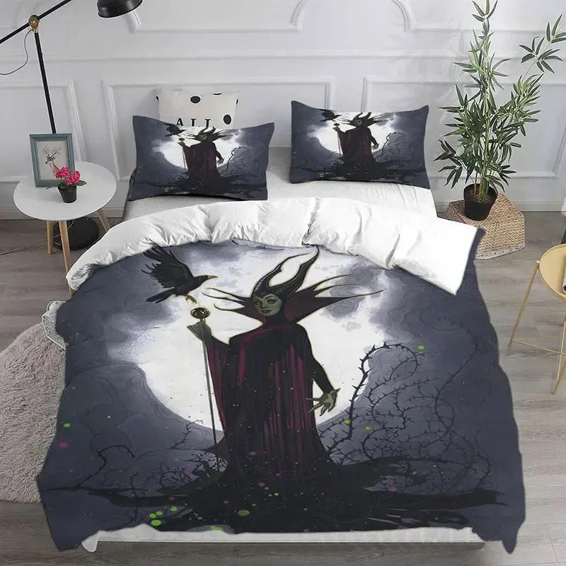 Anime Pattern Children's Duvet Cover Set, Villains Maleficent HD Comforter Quilt Cover Set for Kids Bedding Sets Bedroom Decor