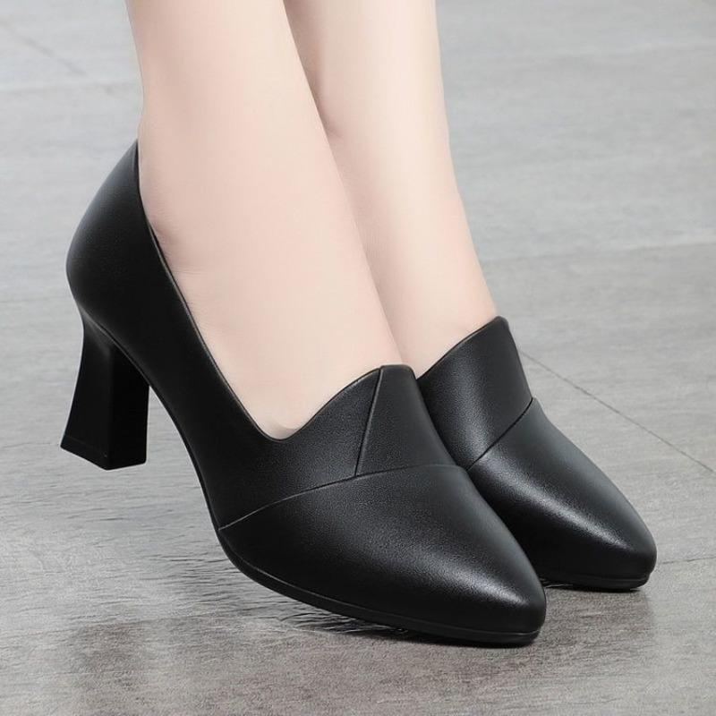 New Style Shoes, Leather Shoes, Middle-aged Shoes, Chunk-heeled Shoes, Single Shoes for Women