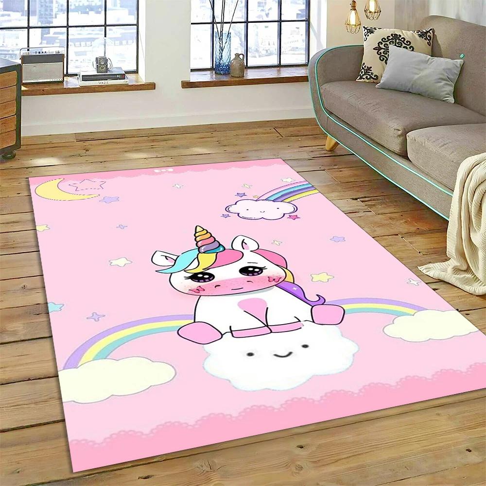 3D Uroczy Jednorożec Dywan Zwierzęcy z Kreskówek do Domu Salon Sypialnia Sofa Wycieraczka Wystrój, Dywan Do Zabawy Dziecięcej Antypoślizgowa Mata Podłogowa