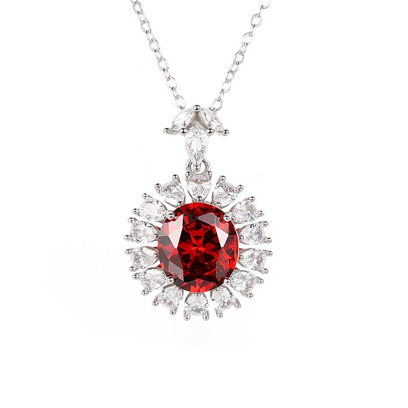 S925 Sterling Silver Green Nano Yellow Blue Ruby Pendant Necklace with Diamonds