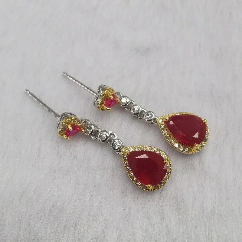 SACE GEMS Earring for Women 925 Sterling Silver 6*8MM Natural Ruby Stud Earrings Wedding Party Fine Jewelry Eardrop Gifts