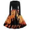 Women's Vintage Halloween Print Dress - Round Neck Casual Fit Dress with Fun Pumpkin Patterns - Perfect for Party