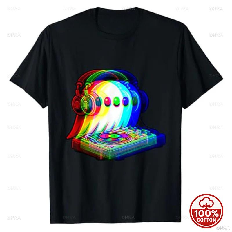 House Music Ghost Dj Optical Illusion EDM Halloween Rave DJ TShirt Humor Funny Rock Graphic Cotton Short Sleeve Blouses Y2k Top