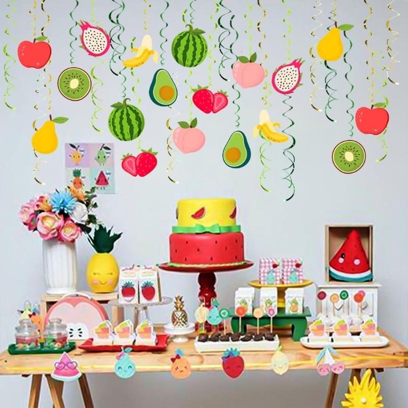 Set di 30 Spirali Frutta da Appendere per Feste Spirali a Tema Frutta Decorazioni Frutta Vivaci per Celebrazioni di Bambini