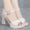 One Button Thick Heel Sandals Women Summer Soft Soled High Heels Middle Aged Mothers
