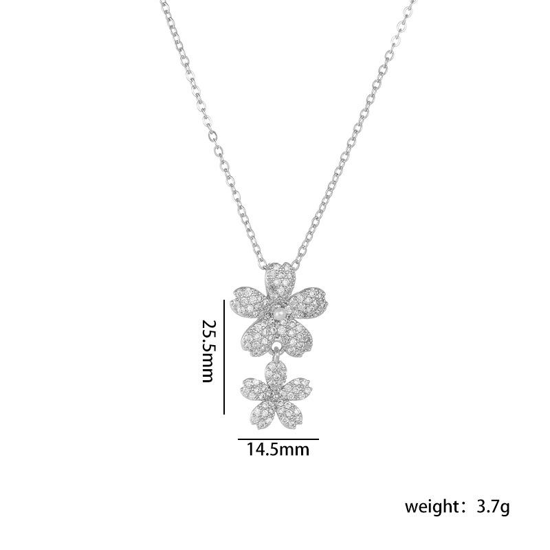 Elegant Hollow Flower with Zircon Pendant Necklace Stainless Steel Chain Jewelry Gifts for Women Teen Girls
