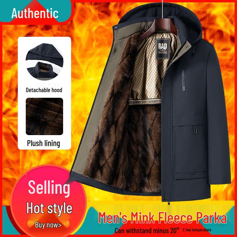 

Middle-Aged & Elderly Warm Mink Velvet Parka - Thick, Casual Dad & Grandpa Fur Coat Size 175: 95-115 lbs