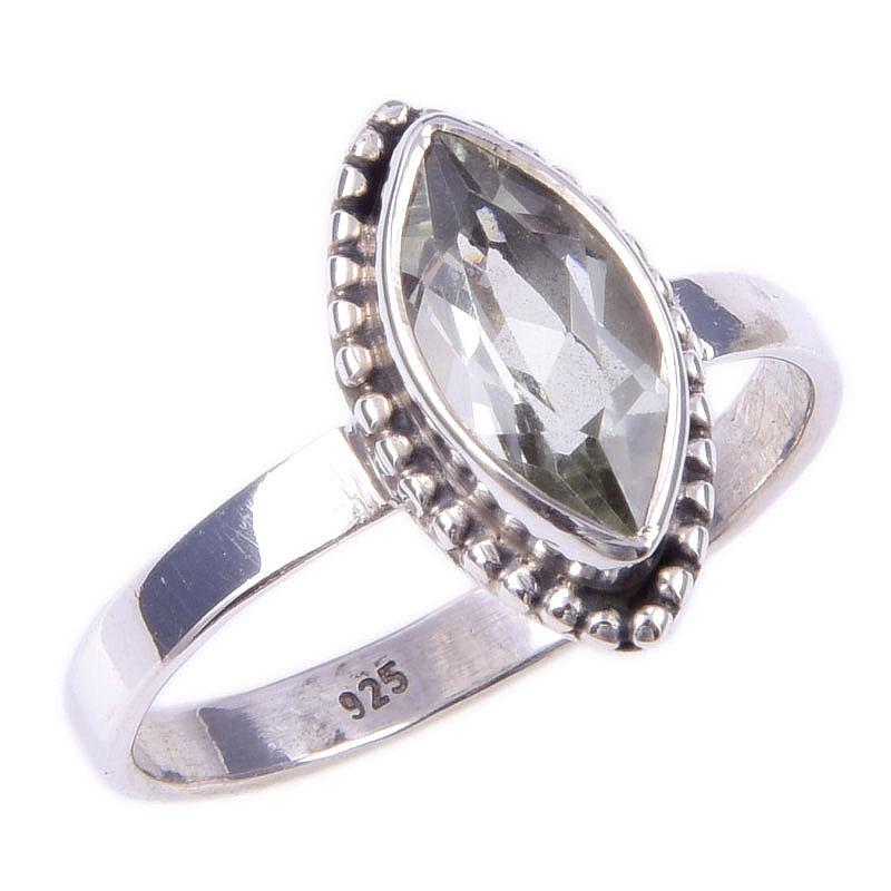 Natural Green Amethyst Gemstone 925 Solid Sterling Silver Jewelry Ring S.10 Z4L77