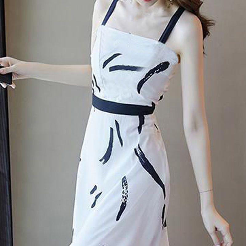 

2025 Mid-Length Spaghetti Strap Slim Fit Summer Dress - Women s Waist-Cinched Figure-Flattering Fairy Skirt 2XL 125-137 lbs