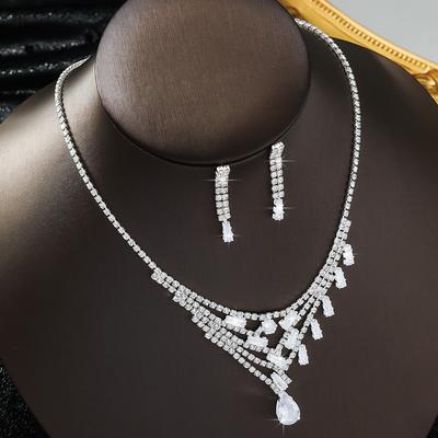 3PC Women's Fashion Design Tassel Necklace Earrings Zircon Set, Suitable for Wedding, Party, Festival Gifts