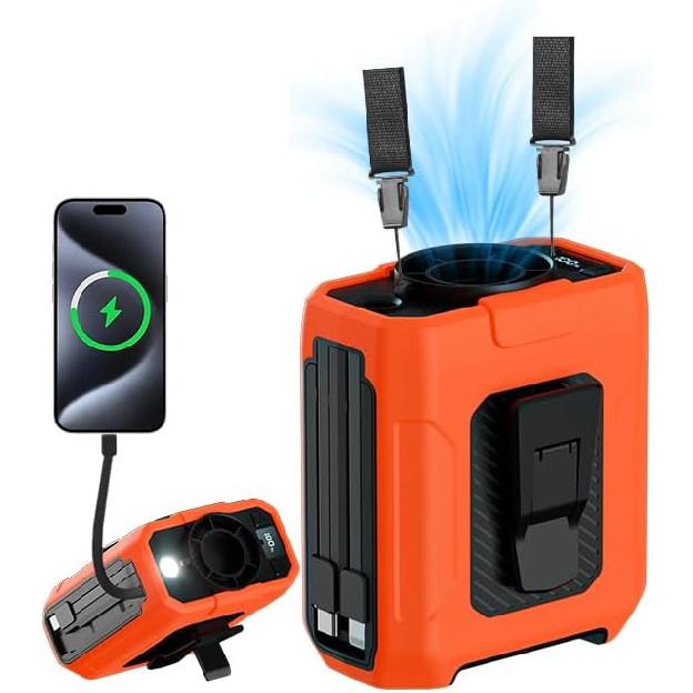 

Portable Waist Fan, Built-in Cable 10000mAh Rechargeable, Wearable Personal Shirt Fan, 5-Speeds 16000RPM Strong Airflow, 35H Cooling with Light, Neck оранжевый
