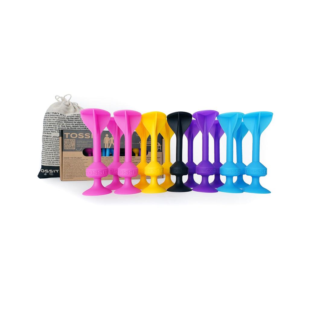 TOSSIT Game Set Suction Cup Throw Party Game Family Friendly Friend Pack 4 Light and Yellow Portable – Indoor/Outdoor – – Colors Pink, Purple, Blue,