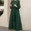 Loose Maxi Dress Large Hem Mid Waist Round Neck Long Sleeve Ruffle