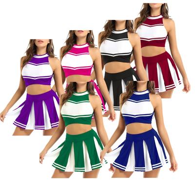 Frauen Cheer Leader Kostüm Uniform Cheerleading Erwachsene Cosplay Outfit Crop Top mit Falten Minirock