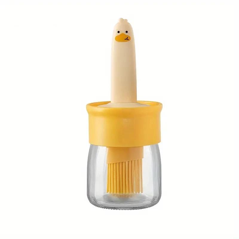 Portable Baking Sauce Cream Bottle Oil Container Brush,Glass Oil Dispenser with Basting Brush,Oil Bottle Kitchen Cooking