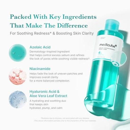 Medikube Azelaic Acid Niacinamide Clear Toner Lotion Oil-Water Balance Sebum Pore Care High Density Oily Skin Skincare Korean Serum Cosmetics