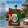 Custom Name Beach Towel Mexico Football Crest Microfiber Beach Towel, Lightweight for Summer Travel, Swimming Pool Fan Birthday Gift