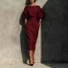 Women's Elegant Boat Neck Puff Sleeve Dress & High-Waisted Pleated Skirt - Retro Spring/Autumn Style