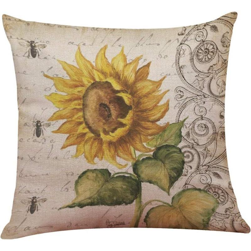 New Sunflower Pillow Summer Sunflower Sofa Pillow Linen Decorative Cushion Cover Pillow Cover