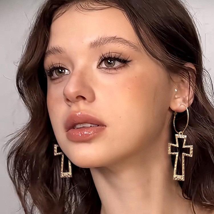 Personalized Cross Earrings Hollow Long Stud Earrings Niche High-end Earrings