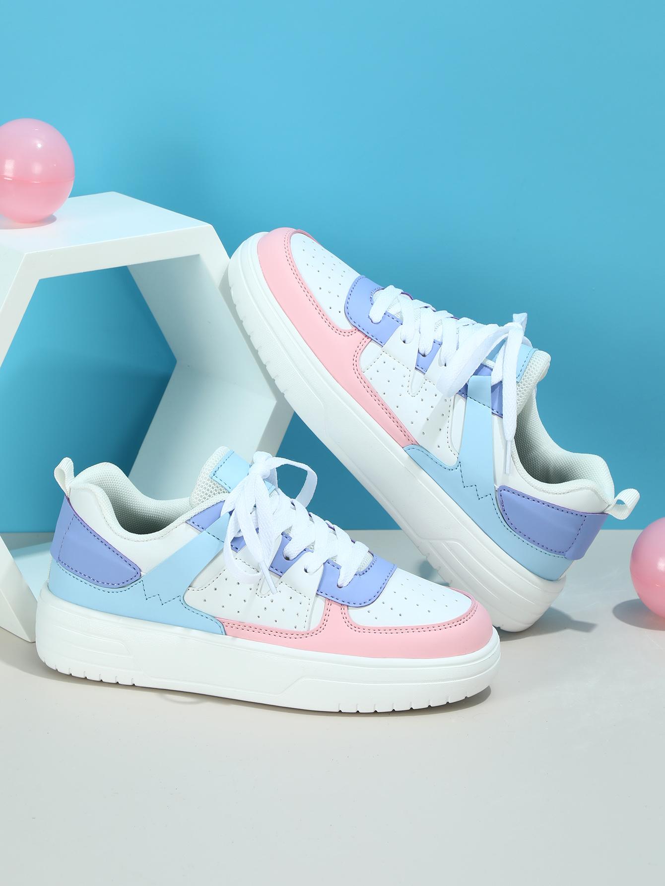 MCTIN женская повседневная обувь, дышащие кроссовки на платформе, парные нескользящие кожаные туфли для скейтборда 36 розовый/синий