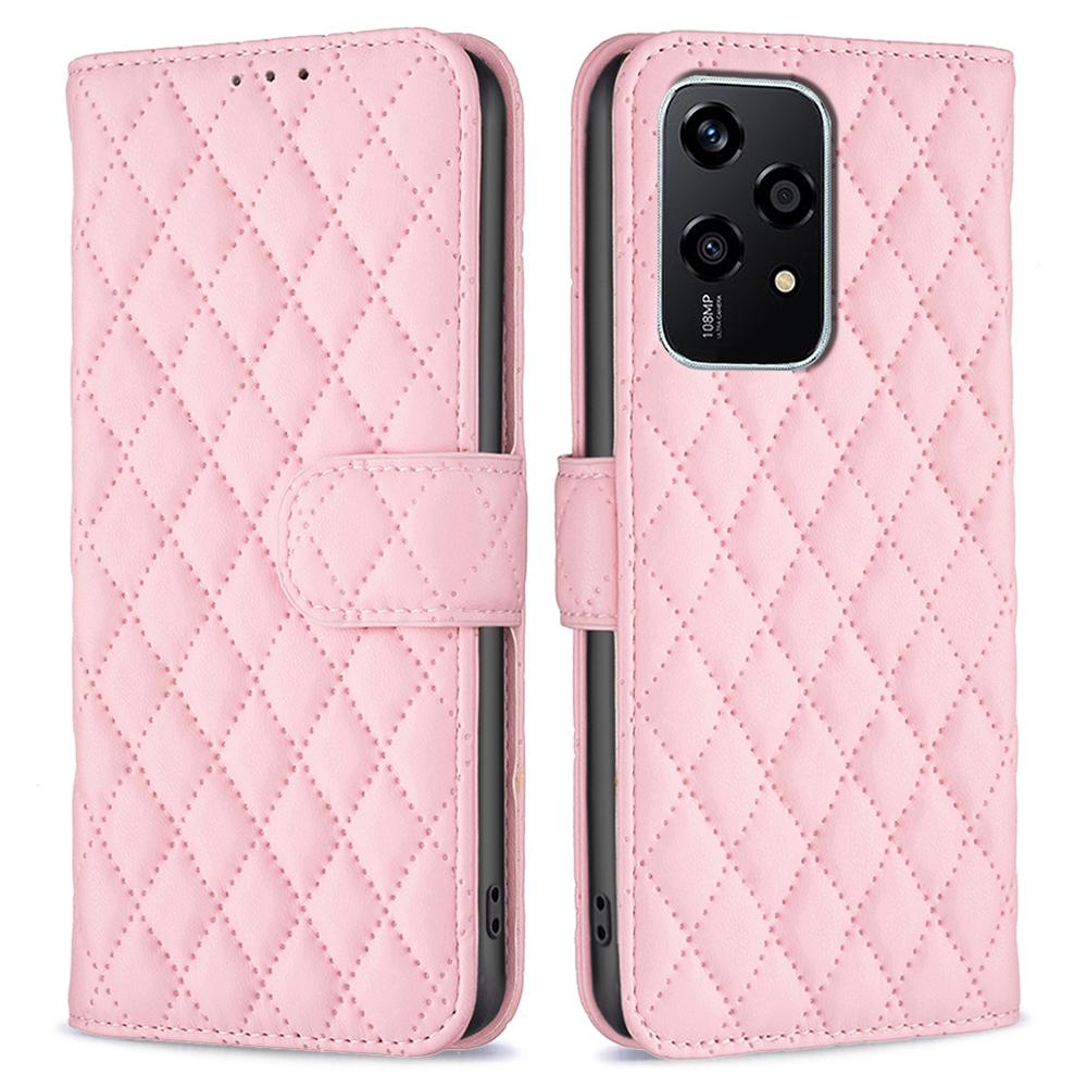 

BINFEN COLOR BF Style-14 For Honor 200 Lite Case Rhombus Leather Wallet Phone Back Cover Pink