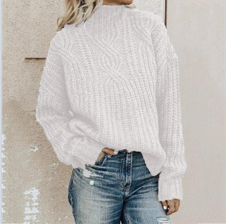 Sweaters Women's High Neck Fried Dough Twists Knitting Top Pullover Sweater