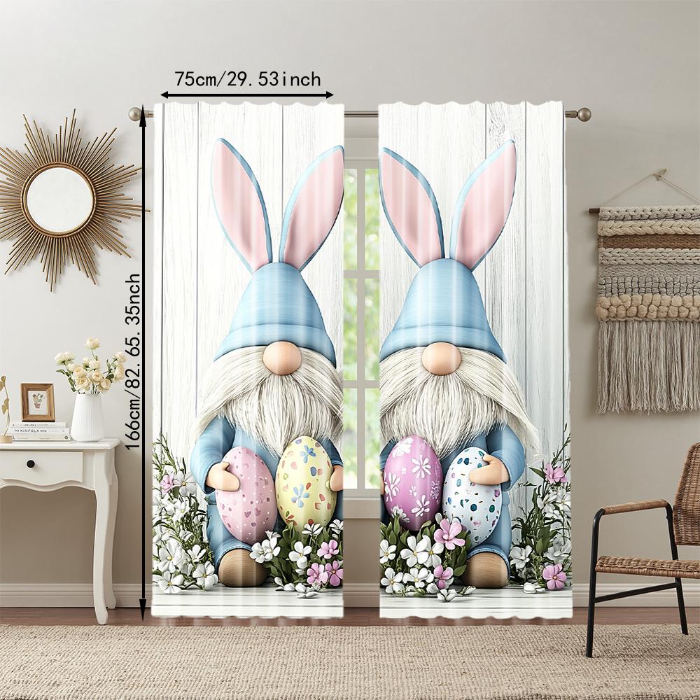 Set Of 2 Easter Egg Gnome Rabbits Printed Window Curtain Bedroom Office Kitchen Living Room Study Rod Hole For Great Made Polyester