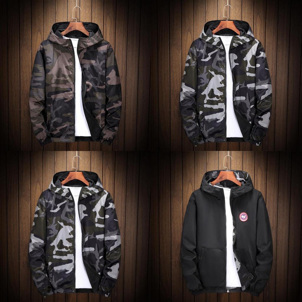 Premium Reversible Men Jacket Coats Male Casual Hooded Camouflage Windbreaker Outwear